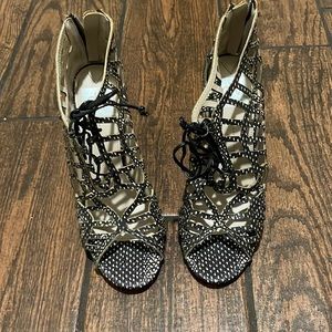 DV by Dolce Vita. Black white strappy, open toe heels. Size 8.